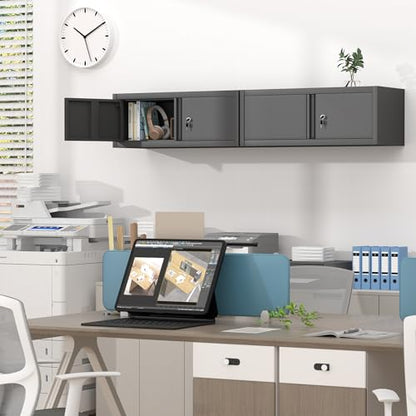 Metal Wall Cabinet with Lock and Doors (Black / 12.8"H)