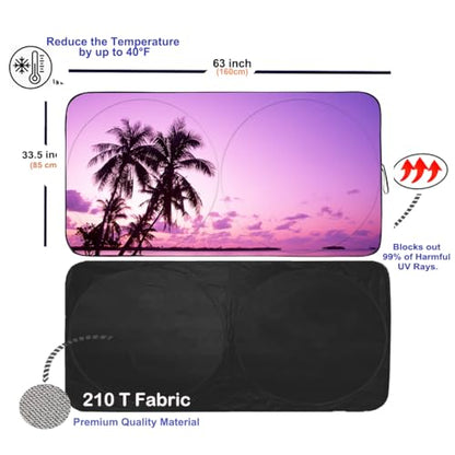 Sunshade for Car Windshield with Tropical Palm Tree Design (Sunset / Large)