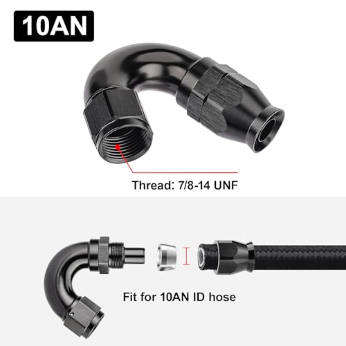 10AN 150 Degree PTFE One Piece Full Flow End Hose Fitting Aluminum Black (10AN / 150 Degree)