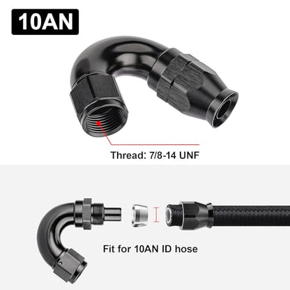 10AN 150 Degree PTFE One Piece Full Flow End Hose Fitting Aluminum Black (10AN / 150 Degree)