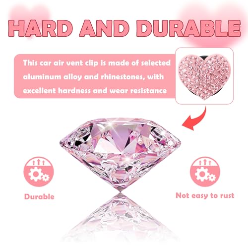 4PCS Heart Shaped Car Vent Clips with Rhinestone (Pink)