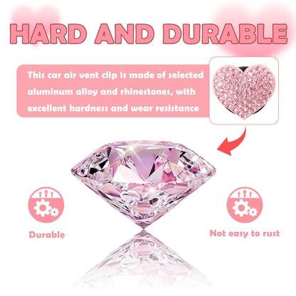 4PCS Heart Shaped Car Vent Clips with Rhinestone (Pink)
