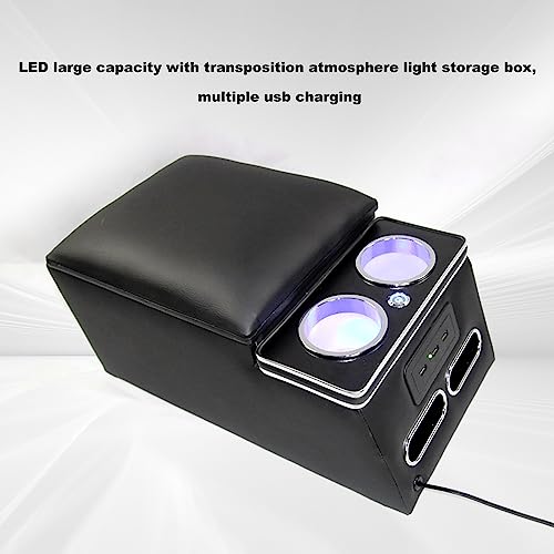 Center Console Organizer with LED Light and Cup Holders (Black)