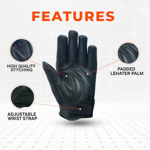 Daniel Smart Men's Motorcycle Leather Gloves with Reflective Skull Short Glove & Touch Screen Fingertips (SHORT GLOVE / X-Small)