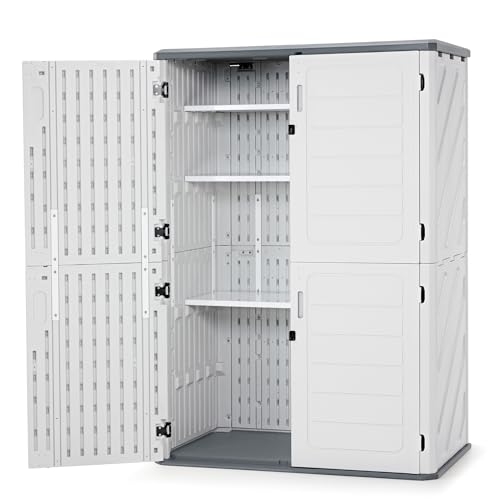 Macrout 50 Cu Ft Outdoor Storage Cabinet with Shelves (Light Gray / Medium)