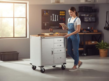 Heavy Duty Rolling Storage Cabinet with Wheels and Drawers (1 Door, 4 Drawer (28" W x 25" D x 34.5" H) / Granite)