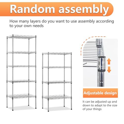5 Tier Wire Shelf (Chrome / 17"D x 12"W x 48"H)