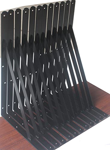 6 Pack L18 x H 12" Black Heavy Duty Shelf Brackets with Screws Metal Shelf Brackets Shelf Support Angle Brackets for Shelves L Brackets Heavy Duty Floating Shelf (6 Pack-Black / 18''x12'')