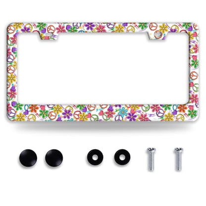 Colorful Peace Flower Stainless Steel License Plate Frame for US Cars Decor (Peace Flower)