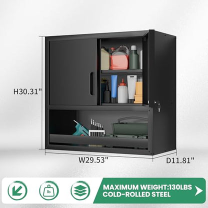 Garage Wall Cabinet (Black / 2 Doors & Open Storage)
