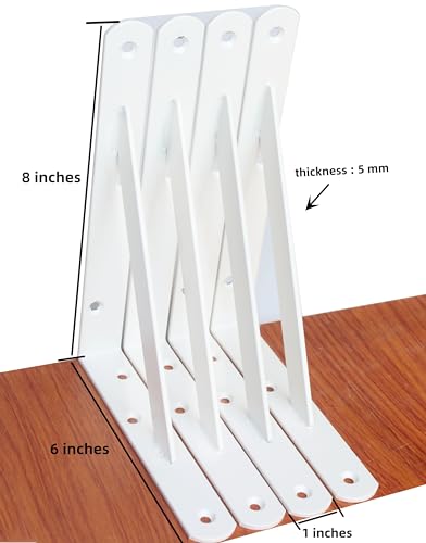 12 Pack L8 x H 6" White Heavy Duty Shelf Brackets with Screws Metal Shelf Brackets Shelf Support Angle Brackets for Shelves L Brackets Heavy Duty Floating Shelf (12 Pack-White / 8''x6'')