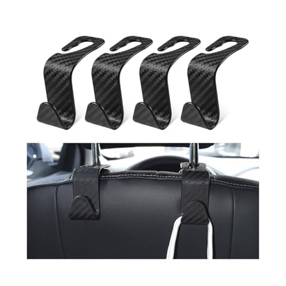 4 Pack Headrest Hooks for Vehicle Seats (Carbon Fibre/Black)