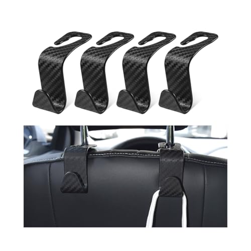 4 Pack Headrest Hooks for Vehicle Seats (Carbon Fibre/Black)
