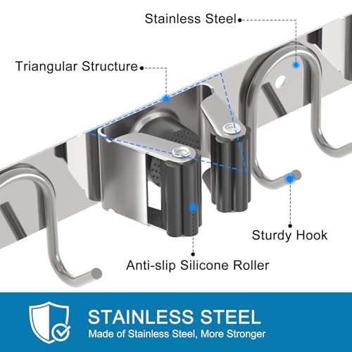 Mop Broom Holder Wall Mount (Silver-2 Pack)