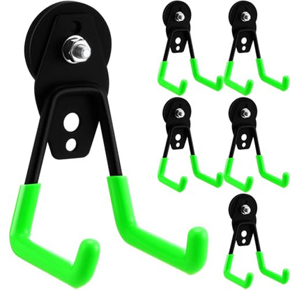 6 Pcs Large Magnetic Hooks Heavy Duty Garage Magnet Hooks Strong Storage Utility Magnetic Hangers with Anti Slip Rubber Coating for Indoor and Outdoor Hanging (Green)