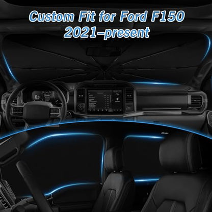 Windshield Sun Shade Umbrella for Ford F150 Hybrid 2021 2022 2023 2024 2025 2026 Rear Window Shades 100% UV Protection and Blackout Privacy 5PCS Car Window Covers Accessories (5-Piece Set | Fits Ford F150 2021-2026)