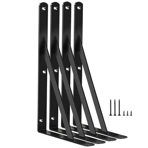 6 Pack L11 x H 8" Black Heavy Duty Shelf Brackets with Screws Metal Shelf Brackets Shelf Support Angle Brackets for Shelves L Brackets Heavy Duty Floating Shelf (6 Pack-Black / 11''x8'')