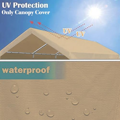 Rutile 10'x20' Carport Canopy ONLY Tent Garage Replacement Top Tarp Car Shelter Cover w (Beige)