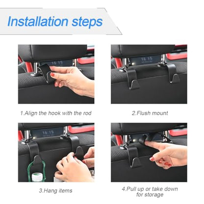 4 Pack Headrest Hooks for Vehicle Seats (Carbon Fiber/Black Flag)