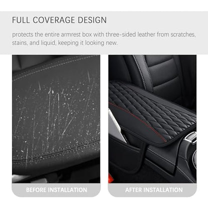 Patchwork Leather Center Console Covers for Cars (Black)