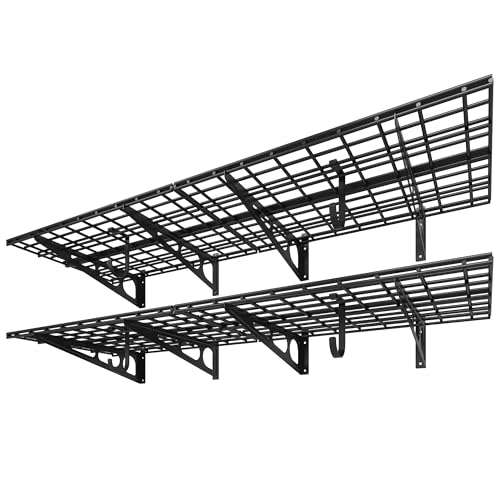 2 Pack 2x6ft Garage Shelving with Hooks (2 pack-2x6 ft_4 hooks / Black)
