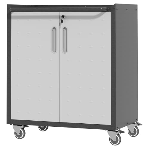 Metal Storage Cabinet for Garage (Black & Gray / M - 2 Doors (Wheeled))