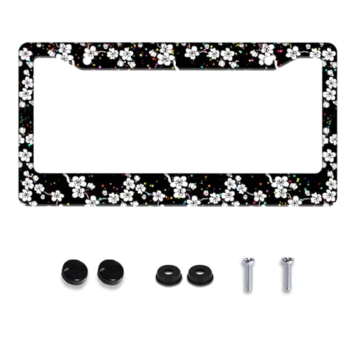 White Cherry Blossoms License Plate Frame Stainless Steel with Screws (Cherry Blossoms)