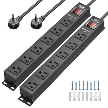 2Pack 6 Outlet Heavy Duty Power Strip with Switch 15A (Black-6 Outlet-6 FT / 2PK)