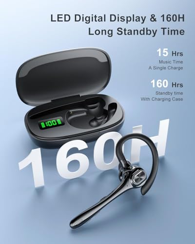 Earbuds Wireless Earpiece Bluetooth Headset Noise Canceling Mic Hands Free (Black)