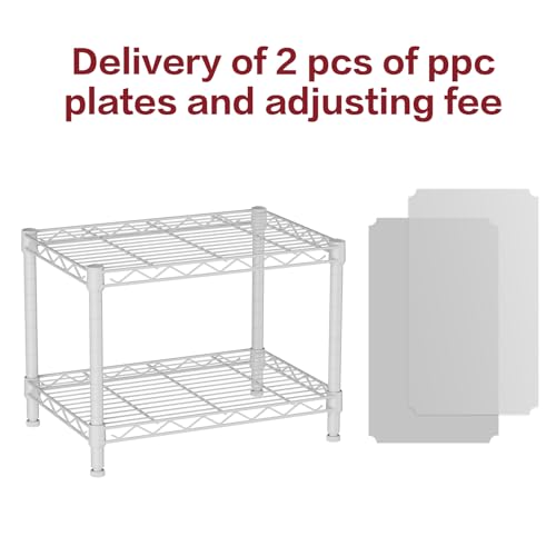 Small Wire 2 Shelves Pantry Metal Shelf Floor Organizer Under Desk (White / 2-Tier 11.8"D X 17.3"W X 12.2"H)
