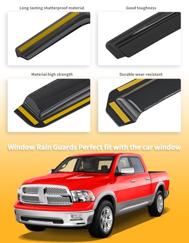 Rain Guards for Dodge Ram 1500 Crew Cab 2009 (Fit for 2009-2026 RAM Crew Cab Mega Cab)