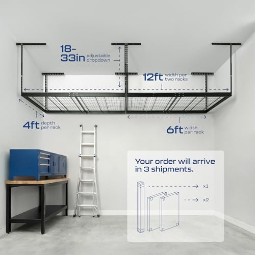 MonsterRax 2 Pack 4x6 Overhead Garage Storage Rack (Hammertone / 18"-33" Combo)