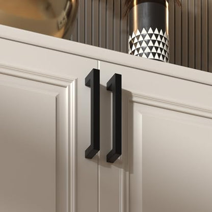 10 Pack 3-3/4 Inch Black Cabinet Handles Kitchen Drawer Pulls (Matte Black / 3-3/4 Inch Hole Centers)