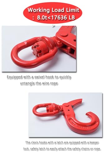 Swivel Self Locking Hook 17636 lbs Heavy Duty Swivel Lifting Hook Swivel Lifting Hook Hoist Hook Sling Heavy Cargo 【8.0ton】 (8t)
