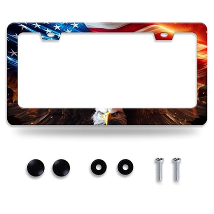 American Flag Bald Eagle License Plate Frame Patriotic License Plate Frames for Car Decorative Parts Stainless Stee License Plate for Standard Us Canada Funny License Plate Holder 12x6 Inch Unisex (American Flag Bald Eagle)