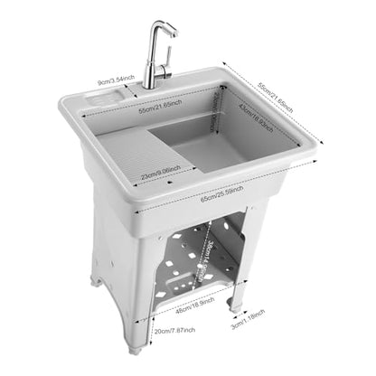 Freestanding Utility Sink Plastic Wash Station with Storage Shelf Indoor (F / Gray-25.6*21.65*31.5in)