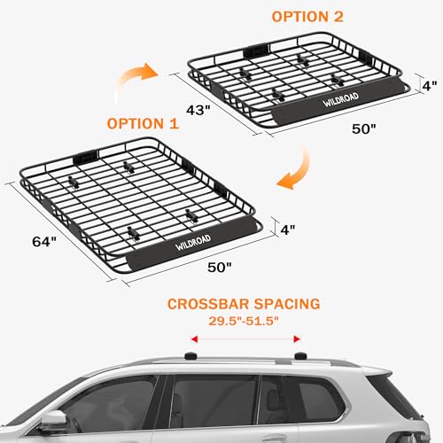 Rooftop Cargo Carrier Combo Roof Rack Cargo Basket 64" x 50" x 4" (64" x 50" x 4")