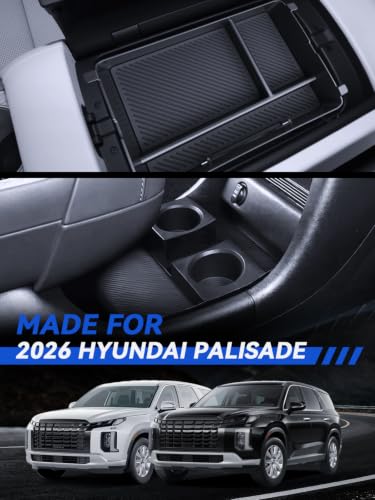 for Palisade Lower Center Console Organizer & Cup Holder 2026 Hyundai Palisade Accessories 2 Pcs Set with Center Console Organizer + Cup Holder (for 2026 Palisade-Black)