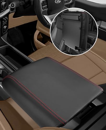 Center Console Cover for 2025 2026 Ford F150 Accessories Interior 2021 2022 2023 2024 Car Middle Arm Rest Armrest Lid Seat Cover Protector Elbow Cushion Pad (red stitches / 2021-2026)