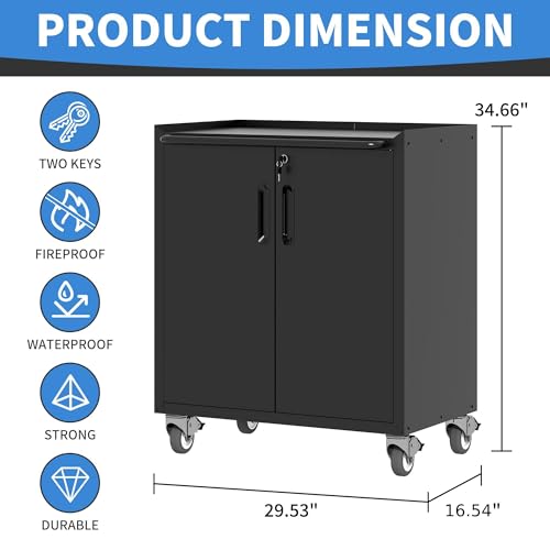 Metal Storage Cabinet for Garage (Black / M - 2 Doors (Wheeled))