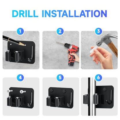 2 Pack Broom Holder with Heavy Duty Hooks (2PCS-Matte Black+Hook)