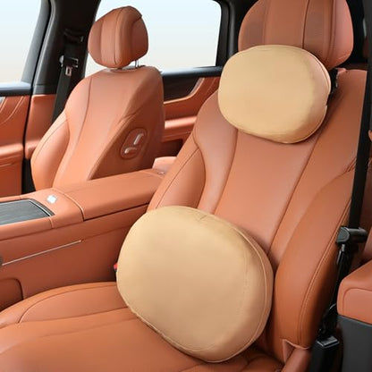 Car Headrest and Lumbar Support Pillow for Car Office Chair (Brown / 2 Pieces)