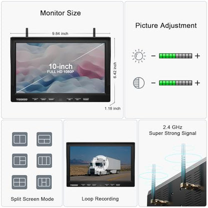 Magnetic Wireless Backup Camera (Mars Black / 10 inches 4-Camera)