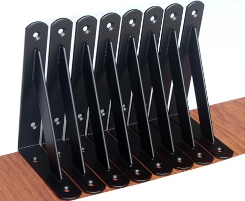 8 Pack L6 x H 4" Black Heavy Duty Shelf Brackets with Screws Metal Shelf Brackets Shelf Support Angle Brackets for Shelves L Brackets Heavy Duty Floating Shelf (8 Pack-Black / 6''x4'')