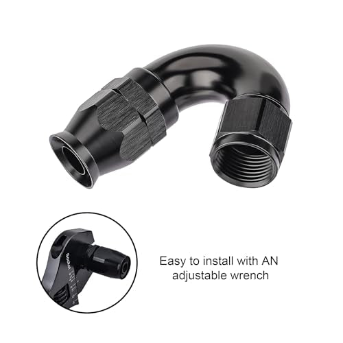 8AN 150 Degree PTFE One Piece Full Flow End Hose Fitting Aluminum Black (8AN / 150 Degree)