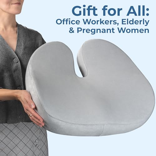 Seat Cushion Memory Foam Chair Cushion for Tailbone Pain Relief (Soft Gray / XX-Large)