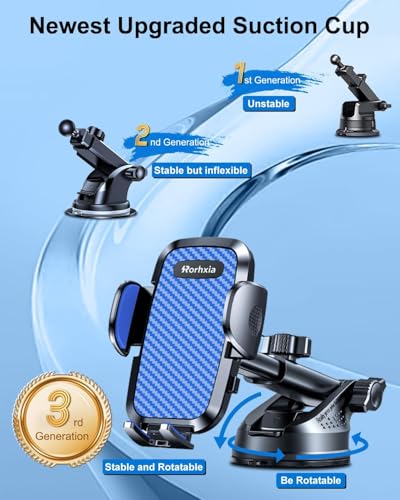 Blue 3-in-1 Phone Mount for Car [2025 Most Stable and Flexible Suction Cup] Vent Dashboard Windshield Cell Phone Holder Car Fit for iPhone, Samsung, All Phone (Blue)