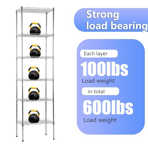 6 Tier Wire Shelf (Chrome / 17"D x 12"W x 64"H)