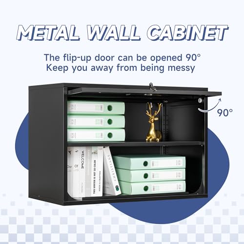 Metal Wall Cabinet with Locking Door and Shelf (21.65"H / Black)