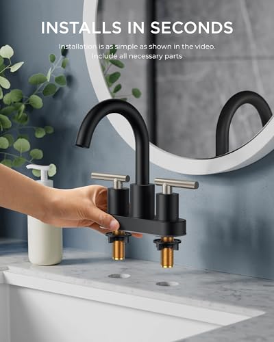 4 Inch Centerset Bathroom Sink Faucet Black and Brushed Nickel (Stainless Steel&Black)